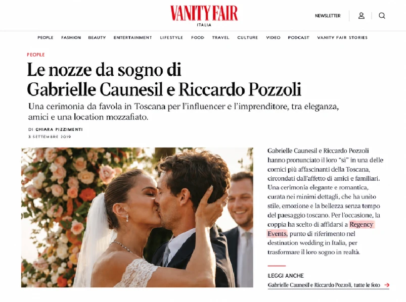 Saved visual preview of Vanity Fair Italia coverage crediting Regency Events