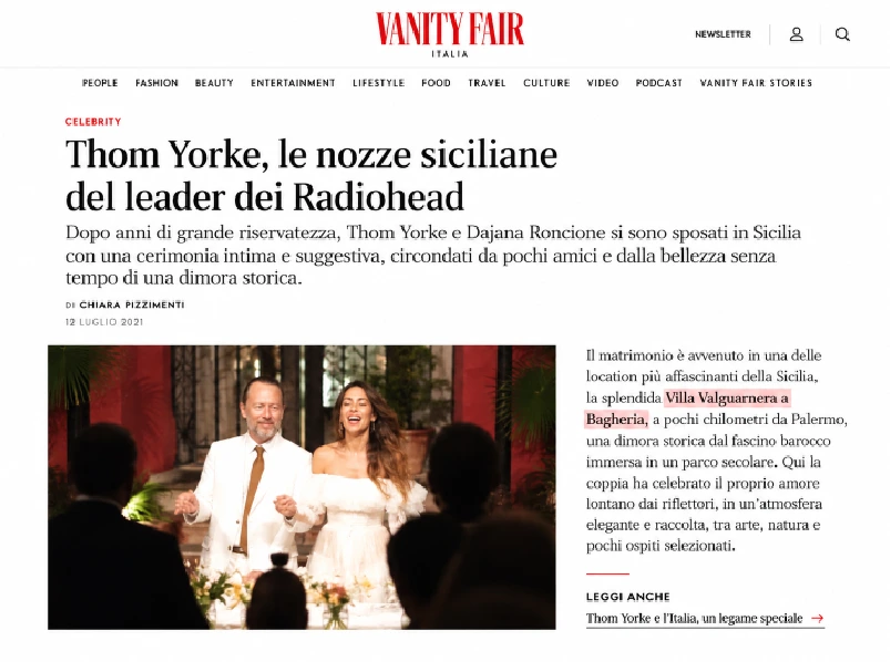 Saved visual preview of Vanity Fair Italia coverage of Thom Yorke and Dajana Roncione wedding