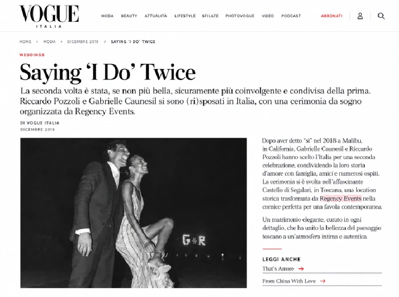 Saved visual preview of Vogue Italia coverage crediting Regency Events