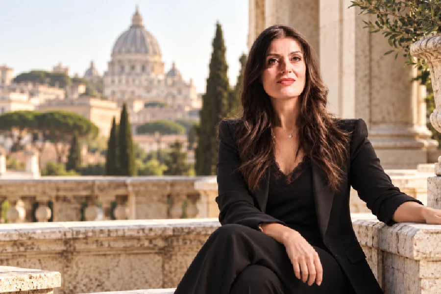 Editorial portrait of Jinane Kafrouny in Rome (composite image)
