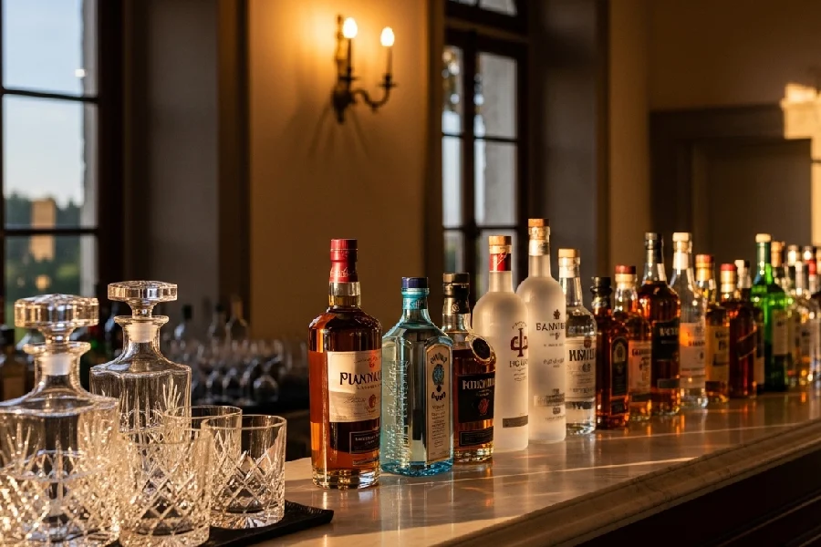 Cocktail base spirits and quality levels for a luxury open bar