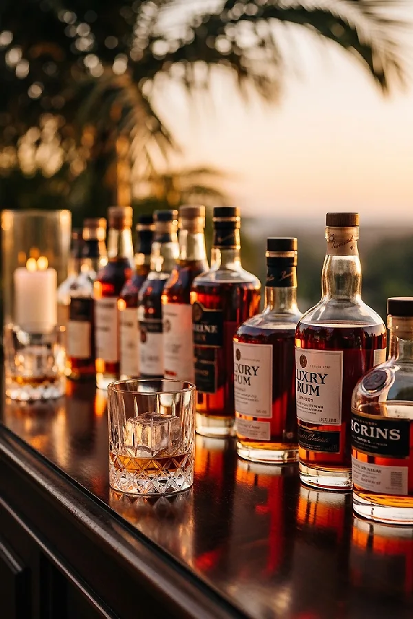 Rum selection for luxury open bar catering in Italy