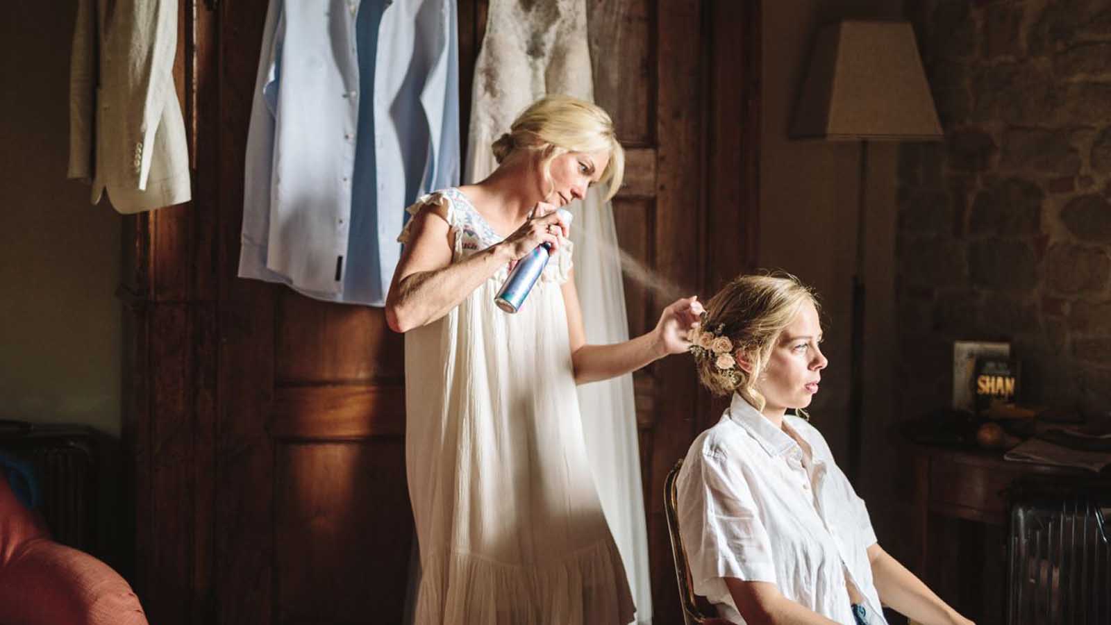 Elegant bridal preparation room in Italy with natural light
