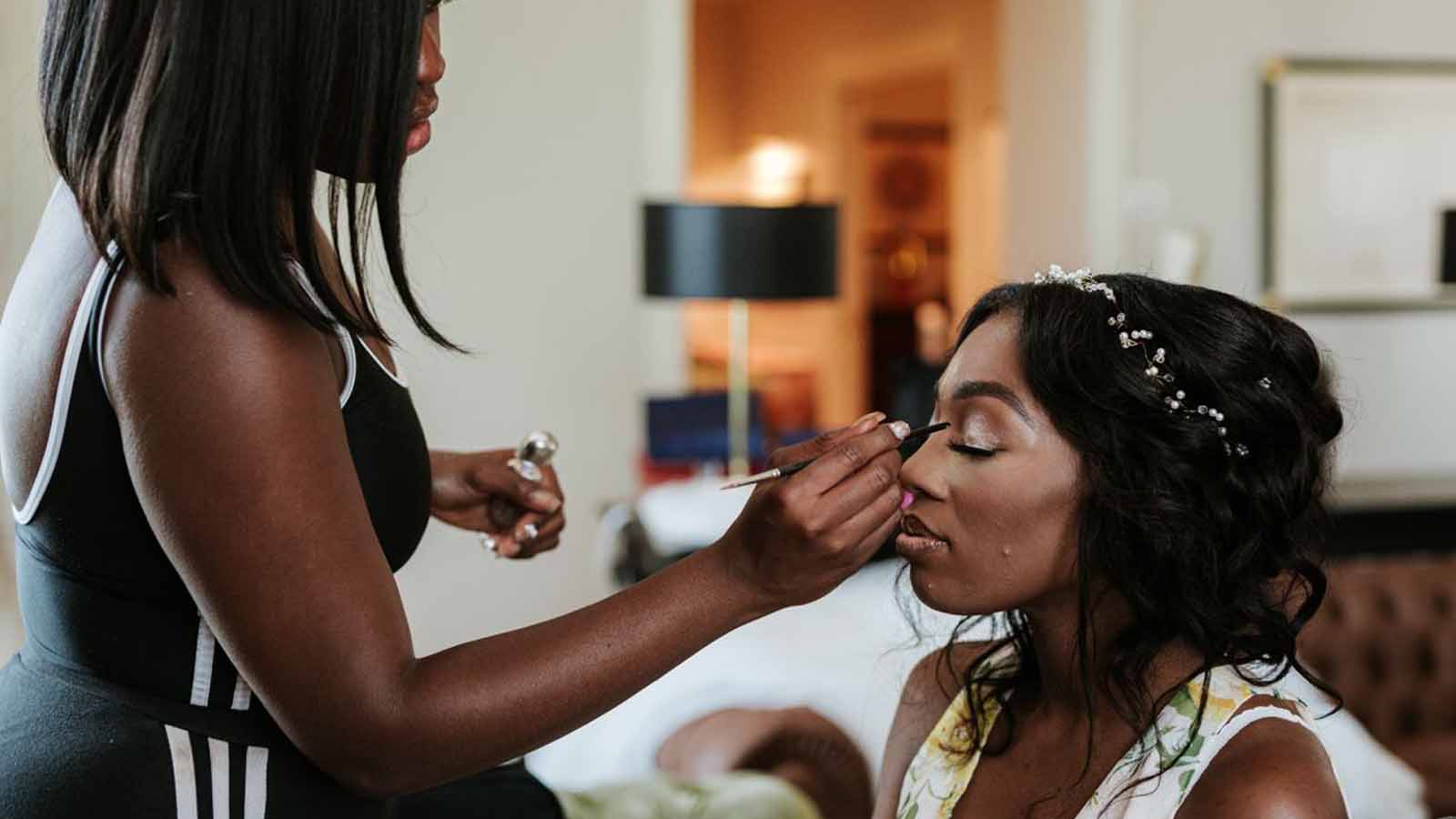 Bridal makeup trial session before a destination wedding in Italy